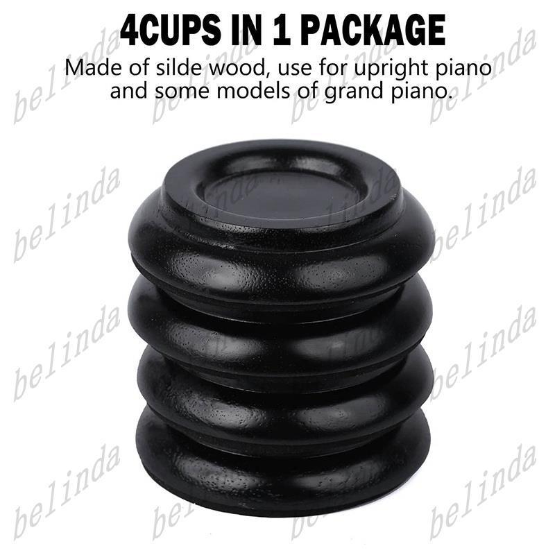Belinda7Piano Caster Cups Piano Wheels Upright เปียโนขา Foot Pads Protectors ไม้ชุด 4, สีดํา