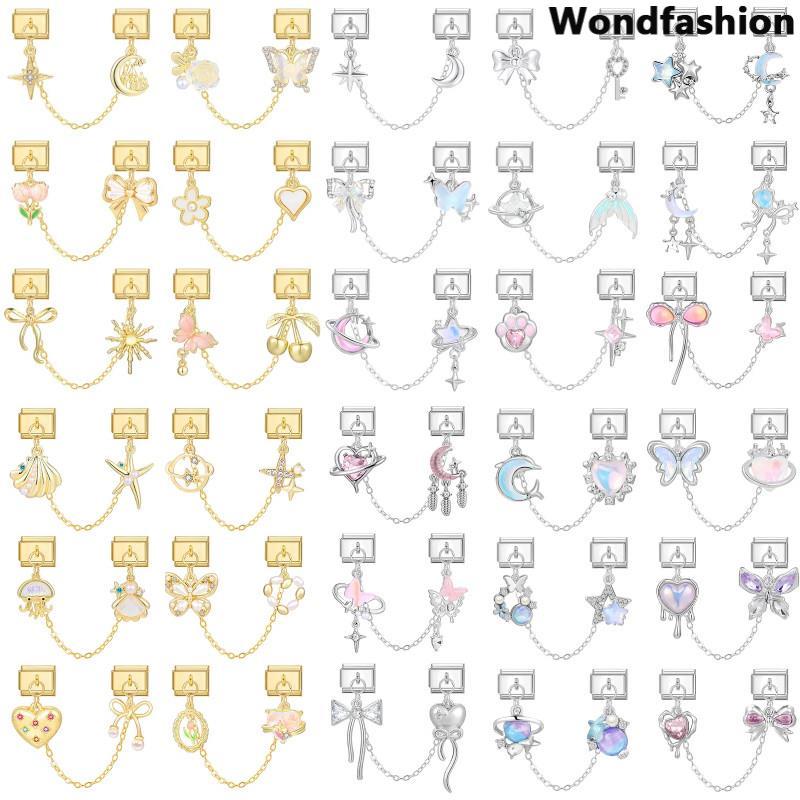 สร้อยข้อมือสแตนเลสสไตล์อิตาลี โกลเด้นเงิน เพนอันต์ ขนาดพอดี 9 มิลลิเมตร สำหรับทำเองและย้อนยุค