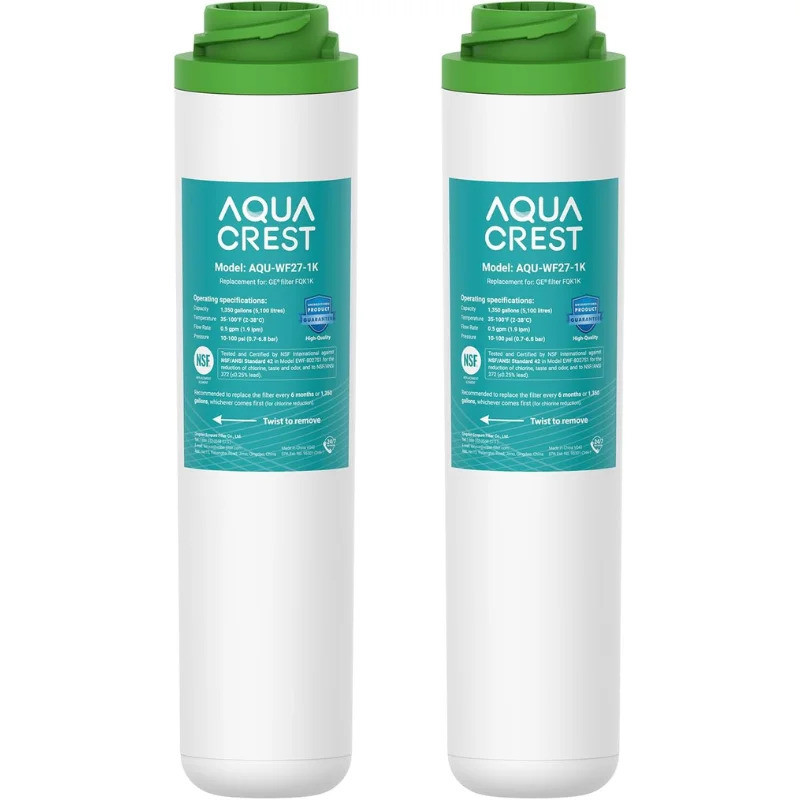 AQUA CREST FQK1K เครื่องกรองน้ําใต้อ่างล้างจาน, 1350 แกลลอน, ทดแทนสําหรับ GE FQK1K, FQK2J, GXK185K แ