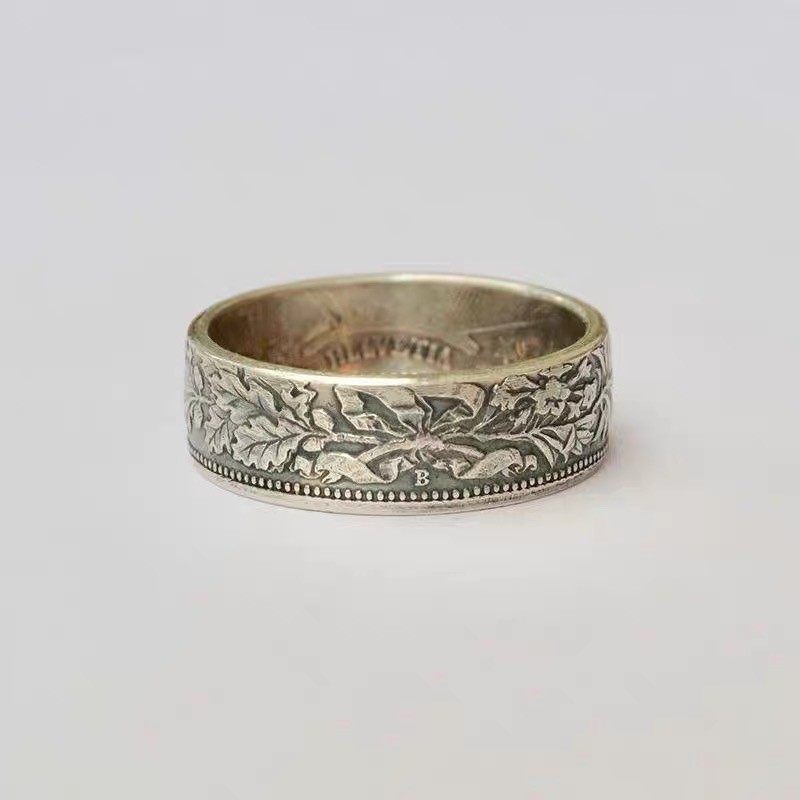 Hot Sale#Artistic Fashion Switzerland2Franc Thai Silver Coin Ring Edelweiss Star Coin Modified Ring 