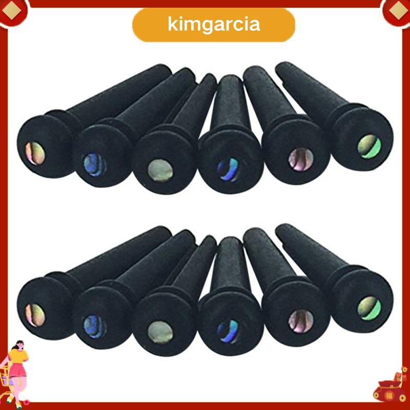 kimgarcia 12X Ebony Guitar Bridge Pins,Ebony End Pin,Endpin,Abanlone Dot สําหรับชิ้นส่วนกีตาร์โปร่งเ
