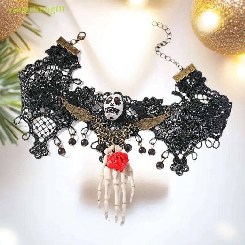 [หยางเจิ้งfff] ลูกไม้แมงมุมเว็บออกแบบสร้อยคอต่างหูชุดย้อนยุคสไตล์โกธิคลูกไม้เค้นคอสร้อยคอเครื่องประด