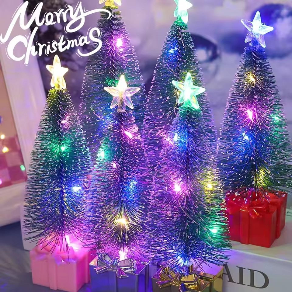 เทศกาลเดสก์ท็อป DIY Decor มินิจําลองต้นคริสต์มาสส่องสว่าง - ไฟ LED สีสันสดใส เครื่องประดับต้นคริสต์มาส