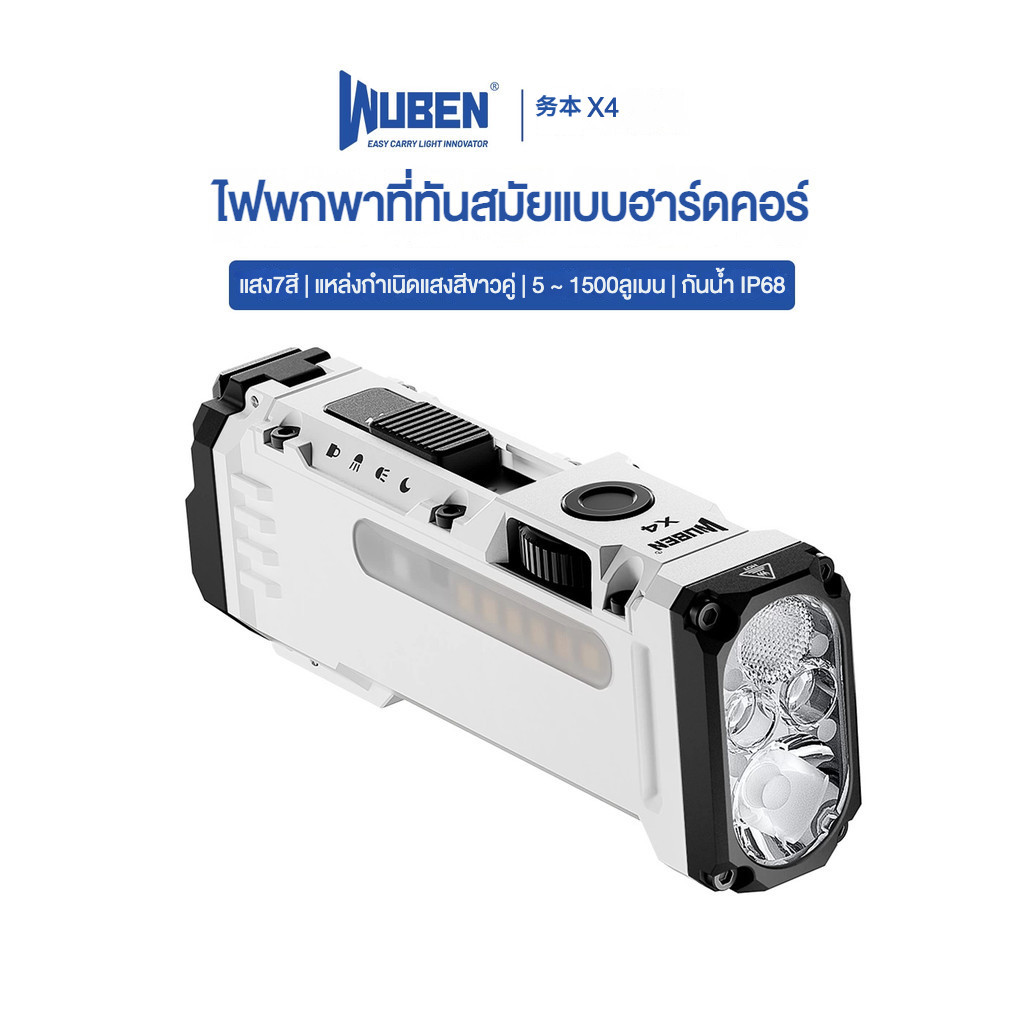(จัดส่งฟรี)(2025 New!) [WUBEN X4] 1500 ลูเมน ระยะส่องไกล 205 เมตร ไฟฉายความเข้มสูง ฐานแม่เหล็ก EDC ห