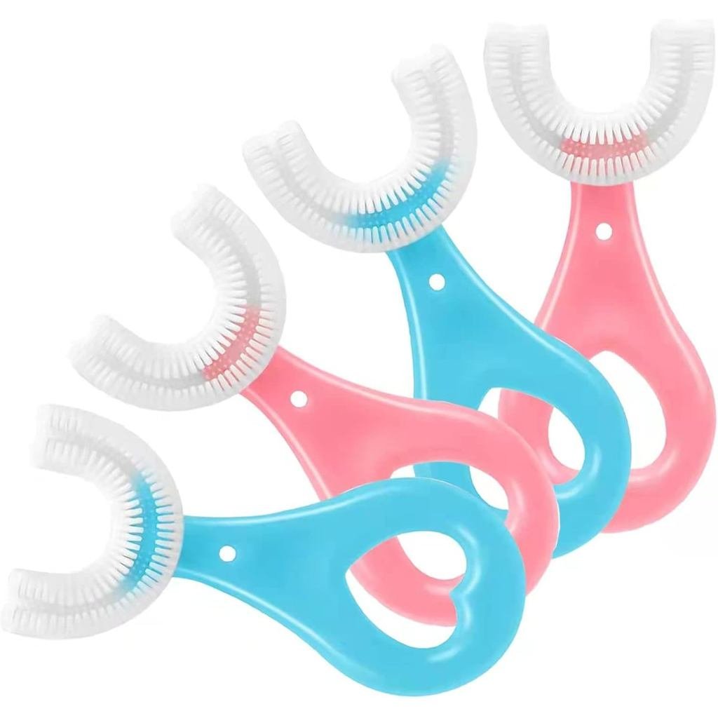4 Pack U Shaped Toothbrush Kids, Soft Silicone Brush Head Whole Mouth with Handle 360 ° Oral Teeth C