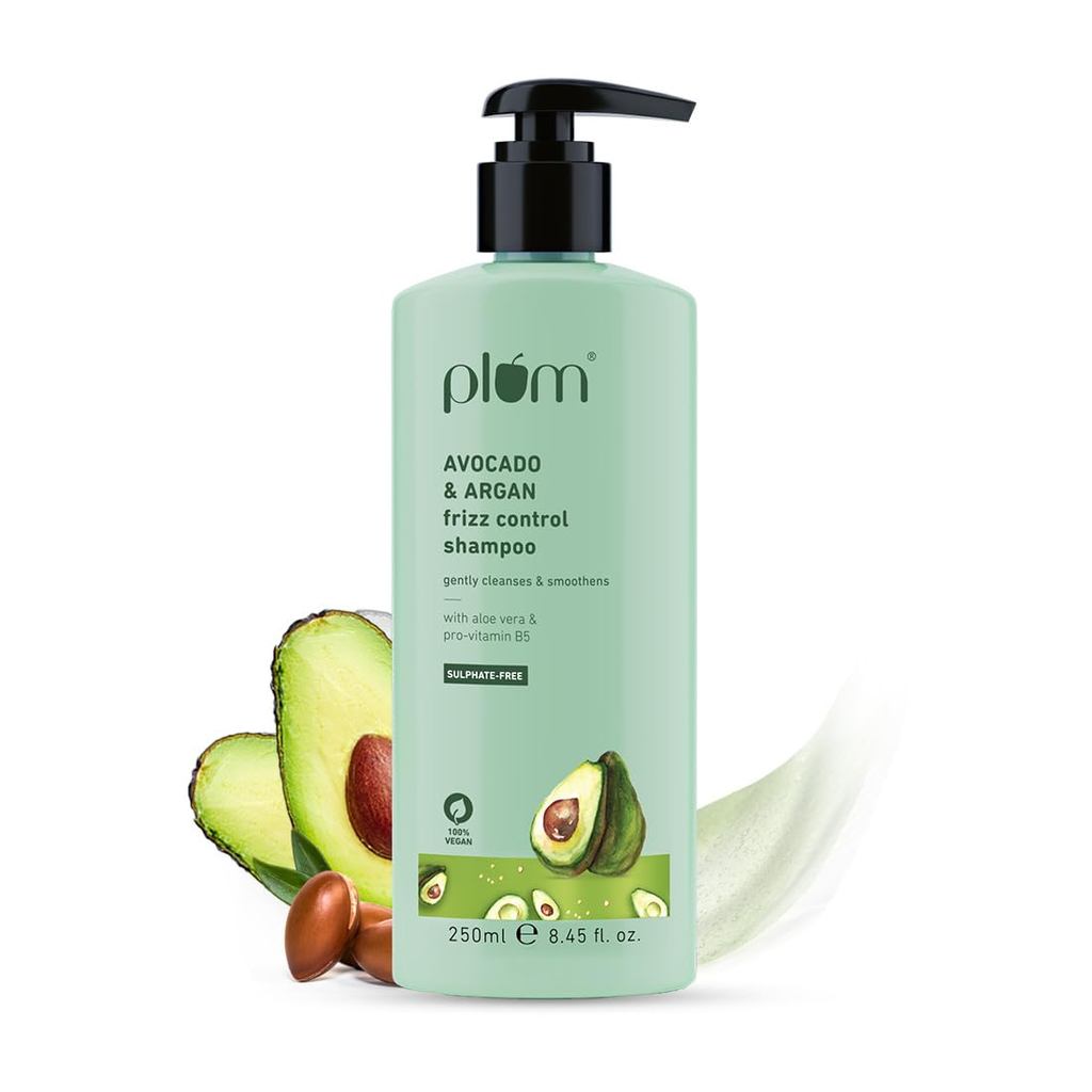 Plum Avocado & Argan Frizz Control Shampoo | for Curly, Wavy & Frizzy Hair  | Reduces Frizz, Retains
