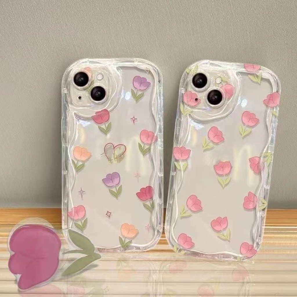 ทิวลิปเคสโทรศัพท์Tpuซิลิคอนนุ่มโปร่งใสAnti-FallสําหรับOPPO Reno 11Pro 10Pro + 8T 8Pro 8Z 7Z 6 5Pro 5