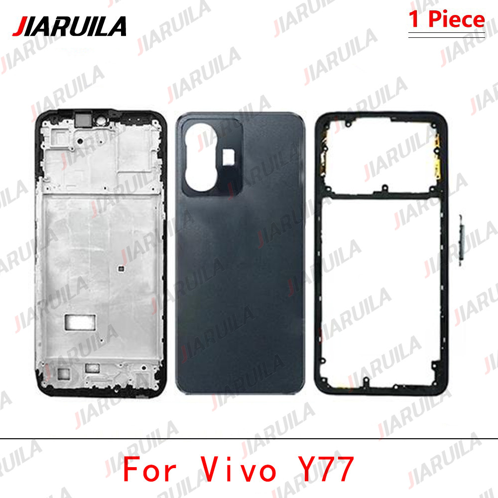 กรอบ LCD ด้านหน้าพร้อมโลโก้สําหรับ Vivo Y77 ฝาหลังแบตเตอรี่กระจกด้านหลังประตูกรณี