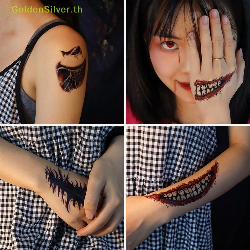 GoldenSilver 1 แผ่นฮาโลวีน Terror Wound Temporary Tattoo กันน้ําสำหรับมือและใบหน้า