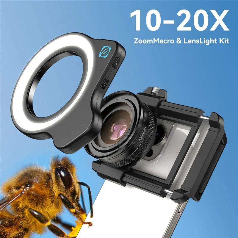 JABS-10-20X Zoom Macro Lens With LED Fill Light Universal Clamp HD Camera Lens Kit For Iphone  Smart