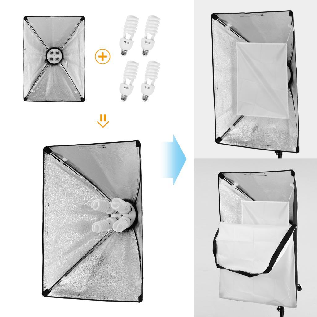 Andoer Professional สตูดิโอถ่ายภาพชุดรวม 50x70 ซม.Softboxes 2/ 4-in-1 ซ็อกเก็ต 45W 5500K หลอดไฟ 8/ 2