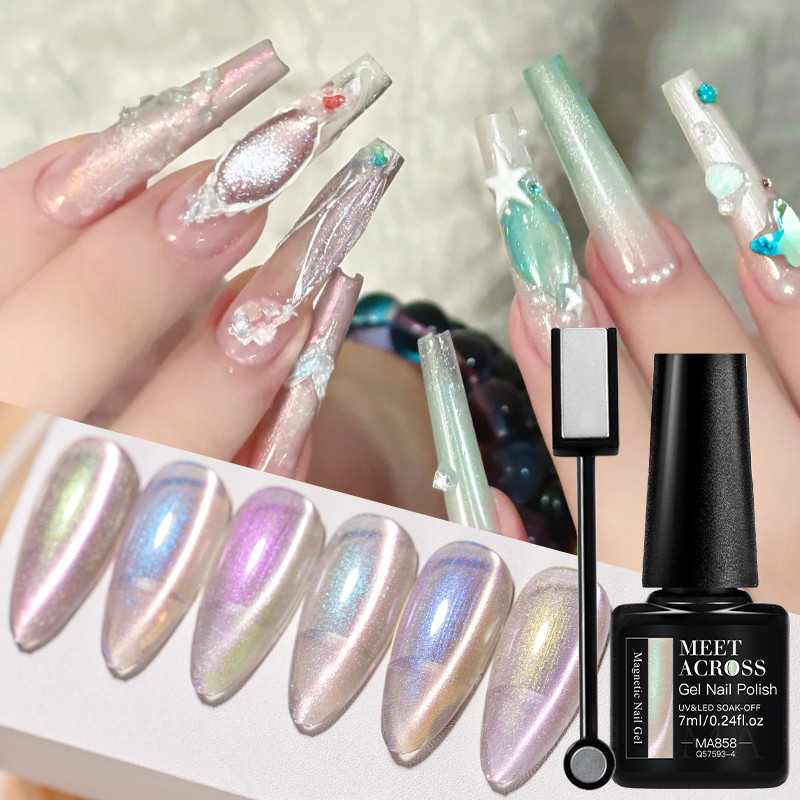MEET ACROSS เจลทาเล็บ Auroras เจลแม่เหล็ก 7 ชิ้น/เซ็ต Shining Like Moonlight เล็บเจล 7ml