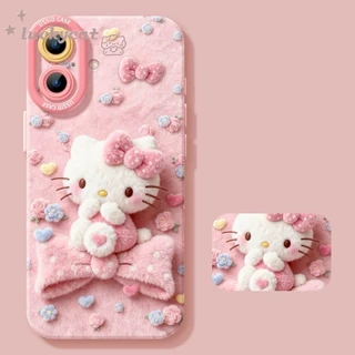 ใช้งานร่วมกับ iPhone 17 16 15 14 13 12 11 Pro Max X Xr Xs Max 7 8 Plus SE2020 เคสโทรศัพท์การ์ตูนน่ารักขนาดใหญ่สีชมพูตุ๊กตาโบว์ Cat + Lanyard นุ่มปกหลัง