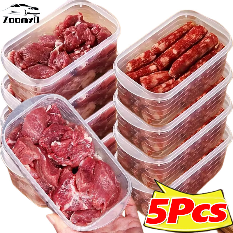 5Pcs/10Pcs แม่บ้านกล่องเก็บของอาหารสแตนเลสตู้เย็นภาชนะเก็บผลไม้สดพร้อมฝาปิดกล่องแช่แข็งเนื้อกล่องเก็บอาหาร