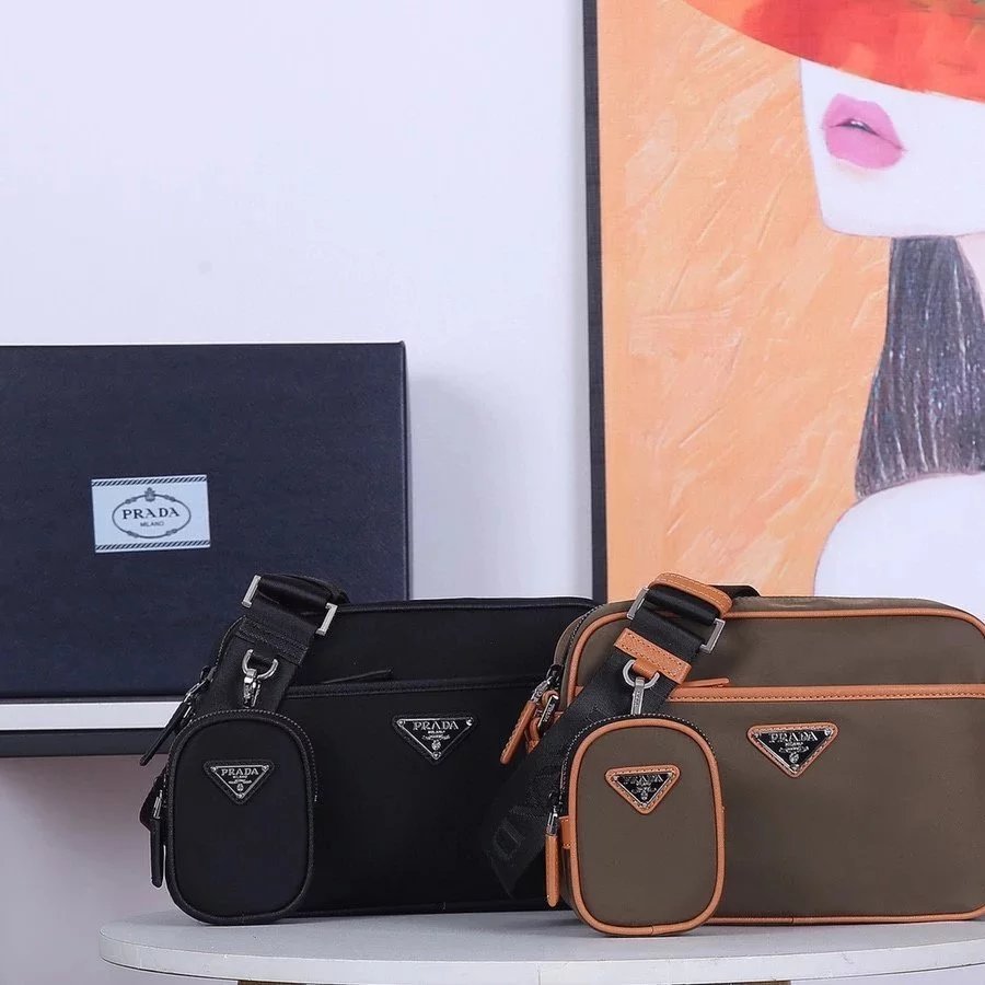 PRADA PRADA Mens Bag Nylon Shoulder Messenger Bag 2VH048 PRADA Black Nylon Camera Bag Mens Shoulder 