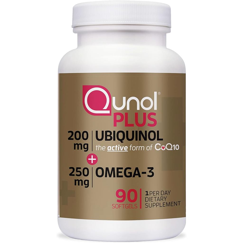 Qunol Plus Ubiquinol + Omega 3, Ubiquinol 200mg พร้อมน้ํามันปลา Omega-3 250mg, ความแข็งแกร่งเป็นพิเศ