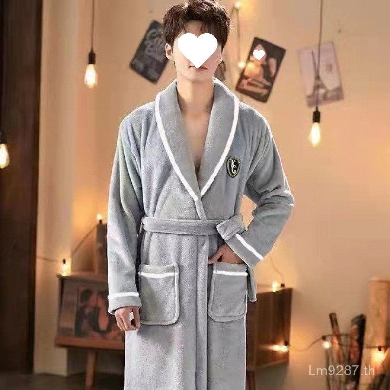 Loungewear ขนแกะปะการังฤดูใบไม้ร่วงฤดูหนาว Yukata หนาหญิงคู่เสื้อคลุมอาบน้ํา Nightgown Flannel ชายยา