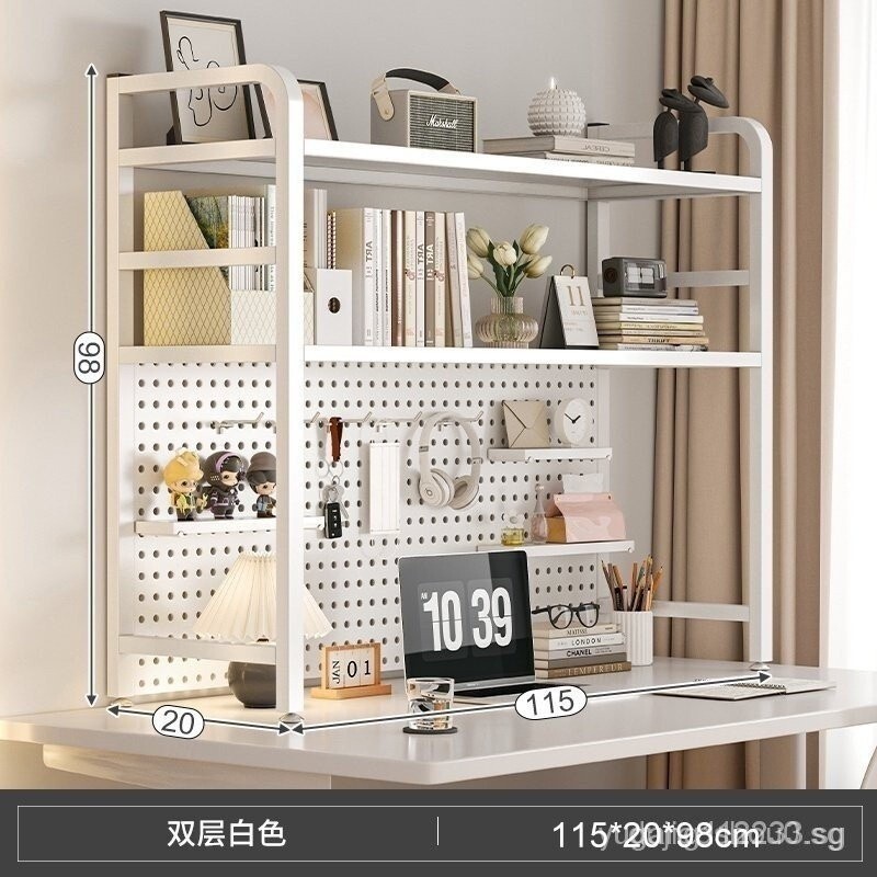 【In stock】Grid bookshelf desk storage shelf desktop multilayer iron shelf student computer desk hole