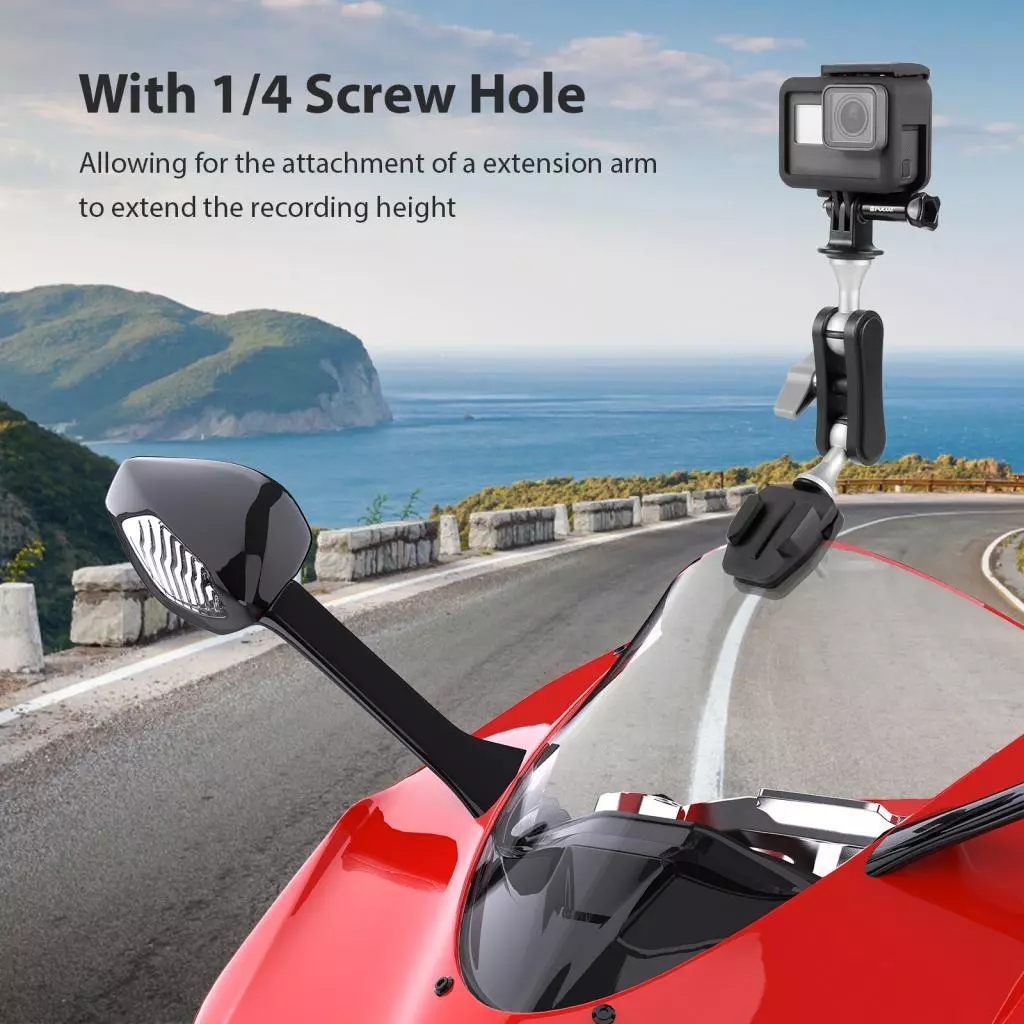PULUZ PU942B ขาจับกล้องติดกระจกรถจักรยานยนต์สำหรับ GoPro Hero 12/11/10 DJI OSMO Action 4 Insta360 X4/ X3/ Ace Pro thumbnail 5