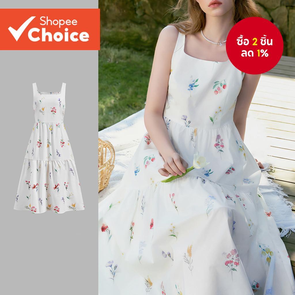 B131-MAY25-A-3-เดรสกระโปรงเค้กพิมพ์ลายแขนกุดคอเหลี่ยม-DRB131PBD1147
