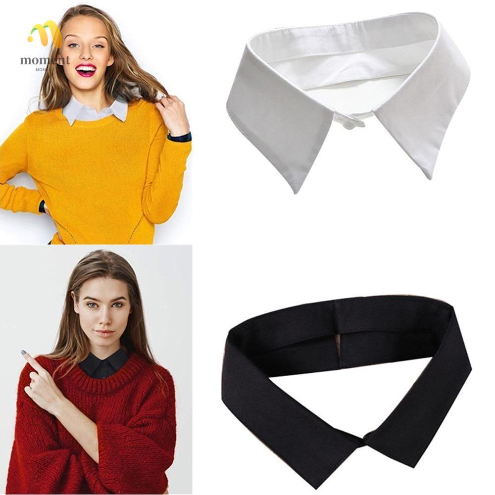 MOMENT Clothes Accessories Fashion Black/White Cotton Lapel Blouse Collar
