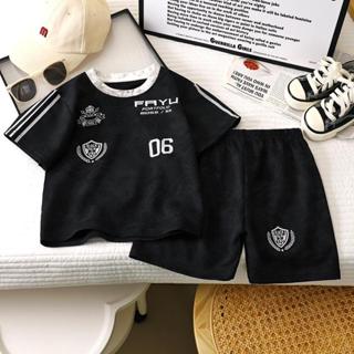 ชุดฤดูร้อนแขนสั้นใหม่ ชุดเซ็ตเสื้อ+กางเกง สำหรับเด็กผู้ชาย ผ…