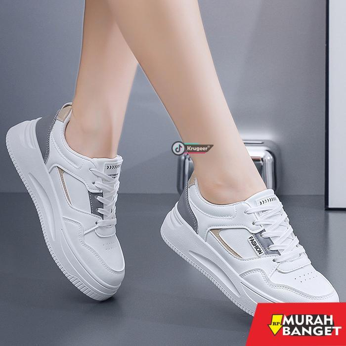 JIWON รองเท้าผ้าใบผู้หญิงแบบผูกเชือกสีขาว - WHITE GREY, 36