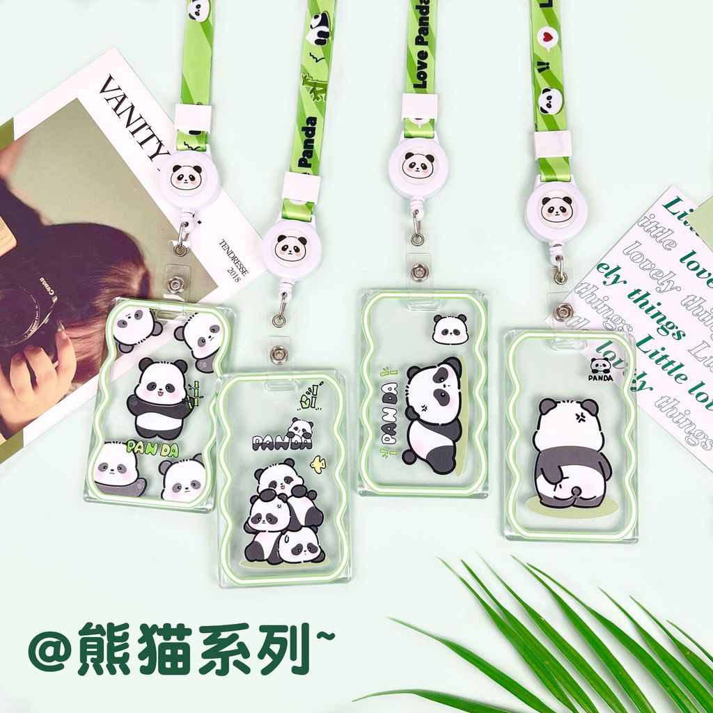 การ์ตูนการ์ตูน Panda สไลด์ผู้ถือบัตร Halter คอ Retractable นักเรียนโรงเรียนการ์ด Meal Card ผู้ถือการ