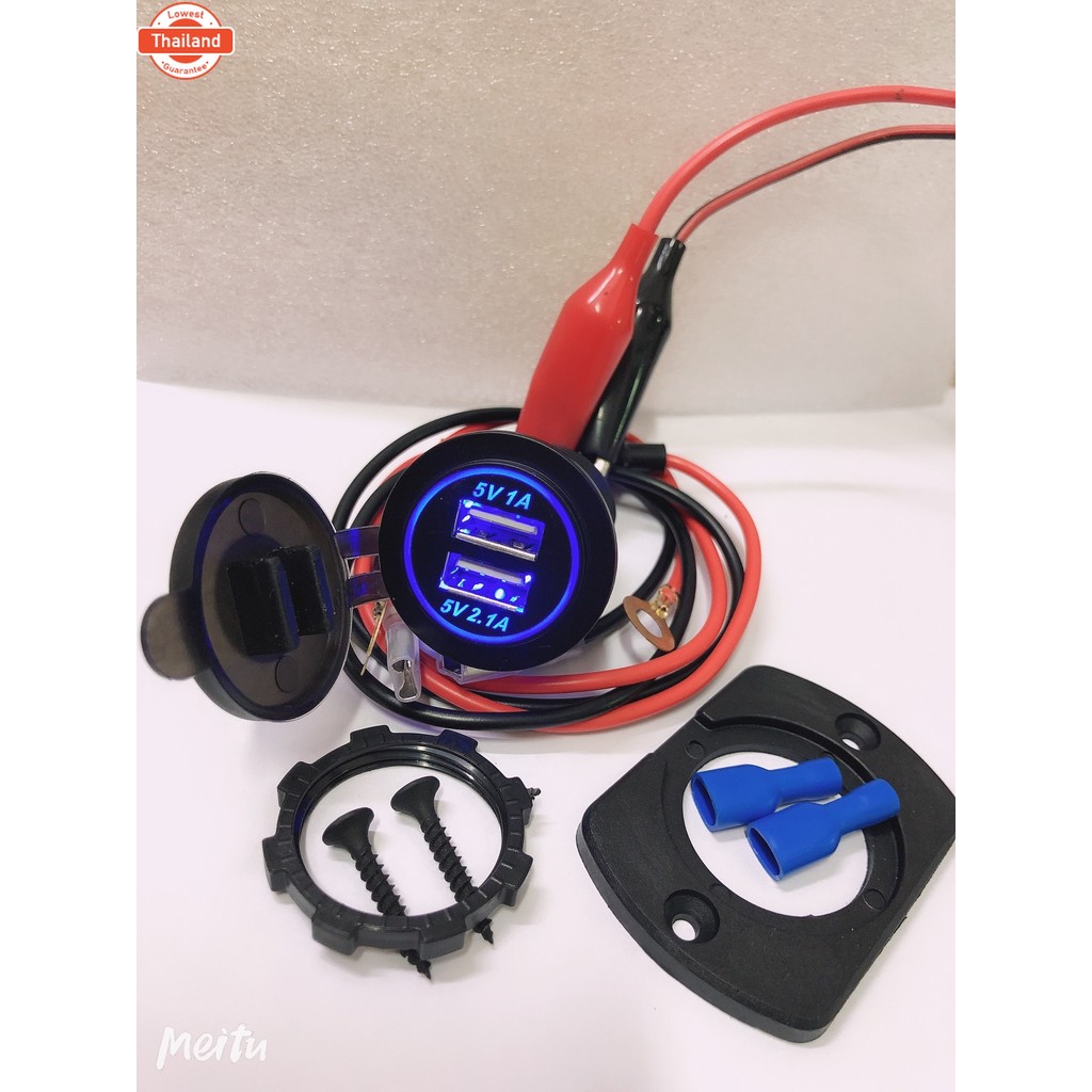 แปลงไฟ12Vออก5V3.1A（2.1กั1A 2usbไฟสีฟ้า