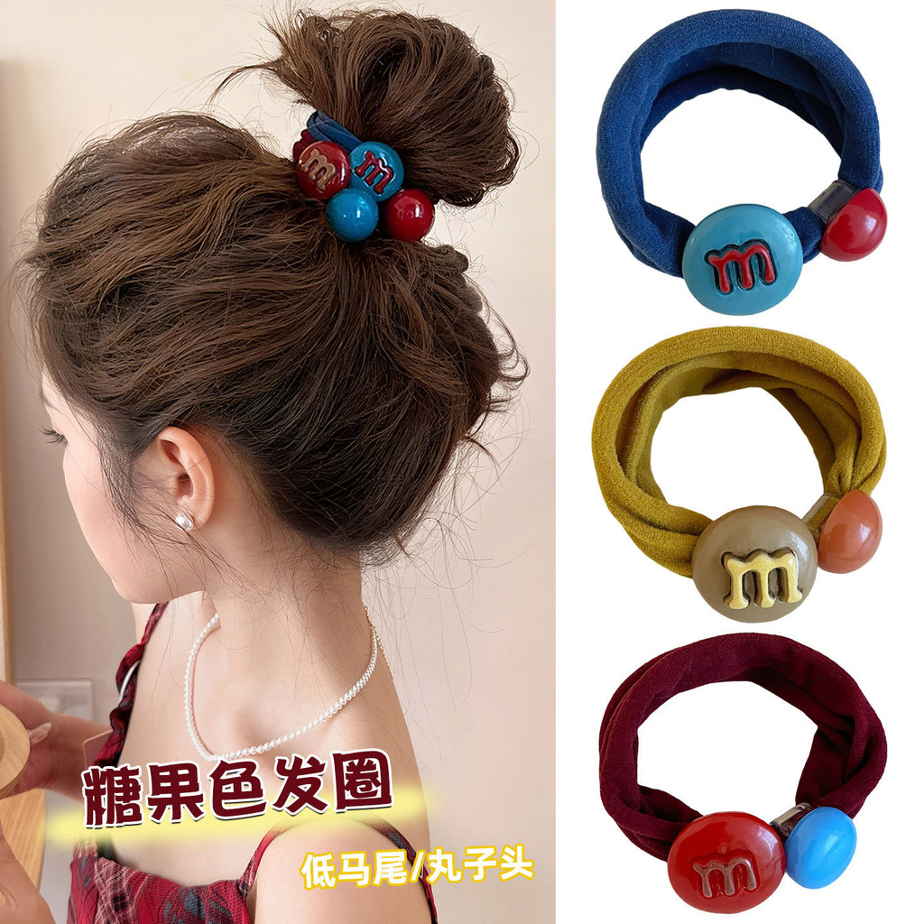 High-End เวอร์ชั่นเกาหลีหน้ากากแหวนผม Candy M Bean กว้างยาง Band สาวน่ารักผมหางม้าแถบคาดศีรษะ