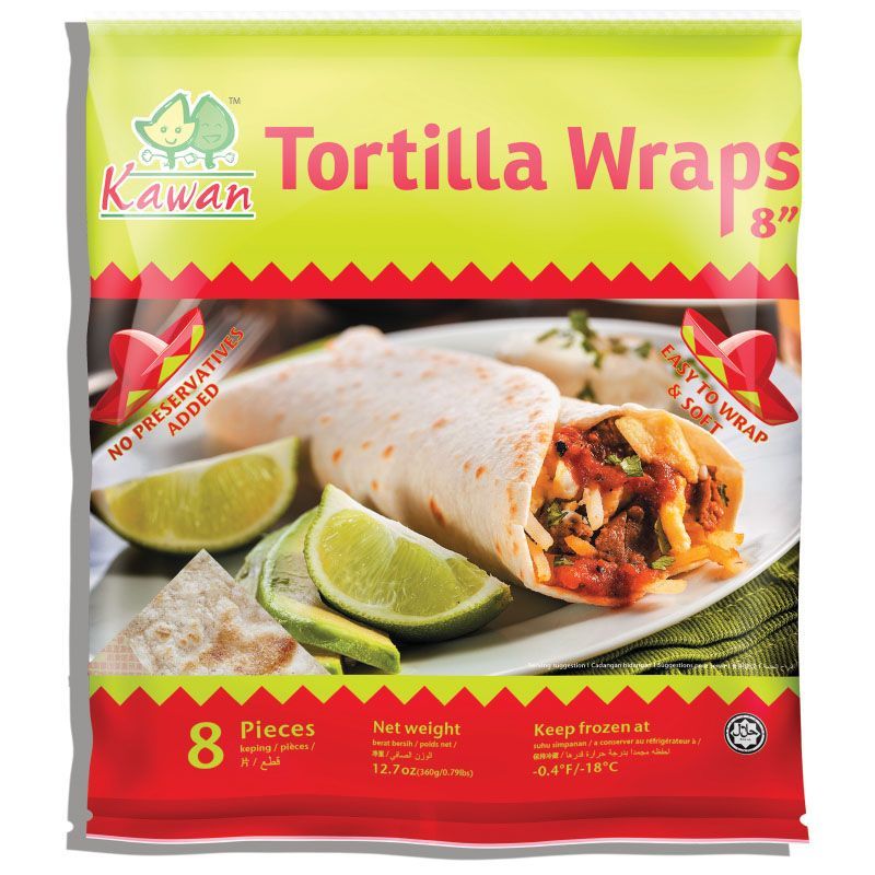 คะวานตอติญ่าแรป 8นิ้วแผ่นแป้งตอติญ่าแช่แข็ง 360กรัม Kawan Tortilla Wraps8 360g. [หมายเลขบาร์โค้ด 9556587103203 ]