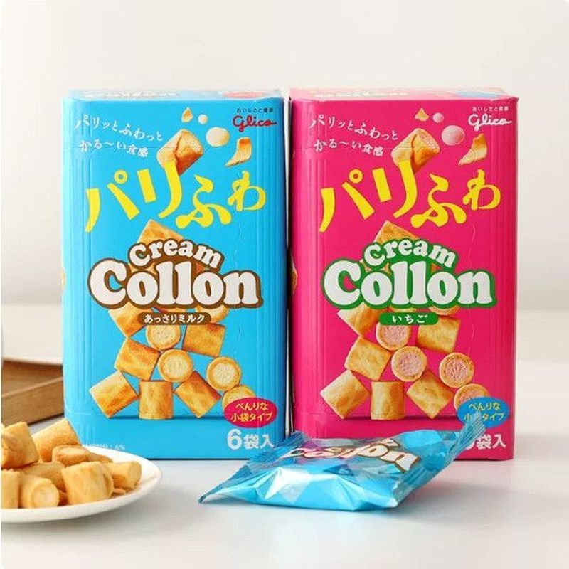 ญี่ปุ่นกูลิโกะกูลิโกะคอลลอนครีมแซนวิชบิสกิตช็อกโกแลตไข่ม้วนสตรอเบอร์รี่หมายเหตุขนม/zz7.1