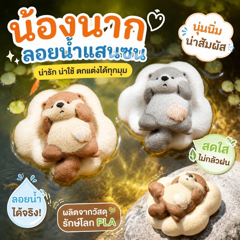 ของตกแต่งลอยน้ำ ตกแต่งตู้ปลา ตัวนากน่ารัก ตกแต่งผิวน้ำ ทำให้สภาพแวดล้อมในตู้ปลาสวยงาม วัสดุปลอดภัย
