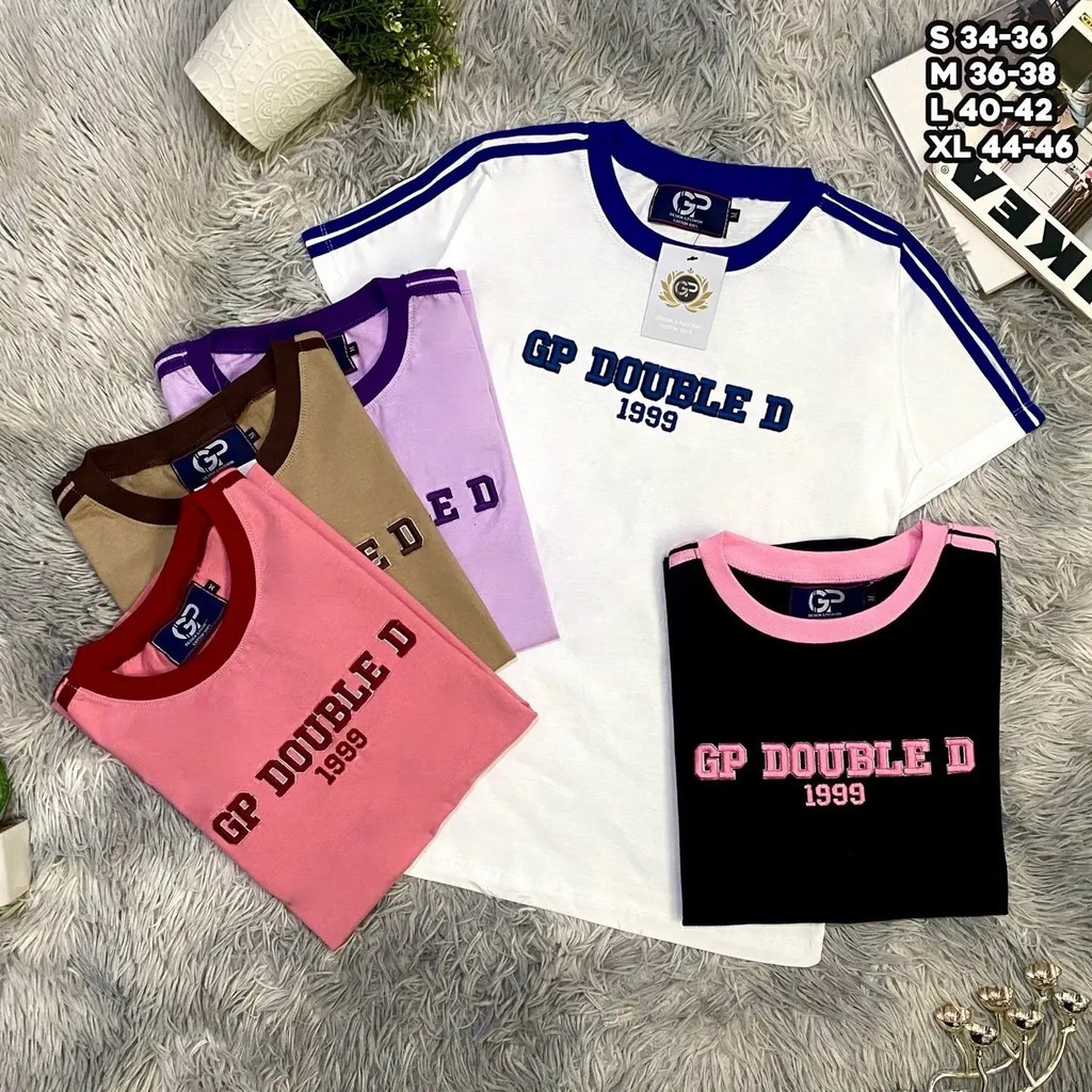 เสื้อยืดGPแถบแขนงานปักSMLXL2XL3XLผ้าคอตตอน ช/ญ ใส่ได้ ผู้ชาย Clothing