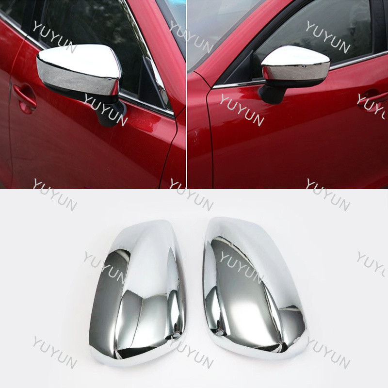 YY สําหรับ MAZDA 2 2015-2021 โครเมี่ยมสีเงินฝาครอบกระจกมองข้างรถยนต์,MAZDA2 กระจกมองหลังประดับ