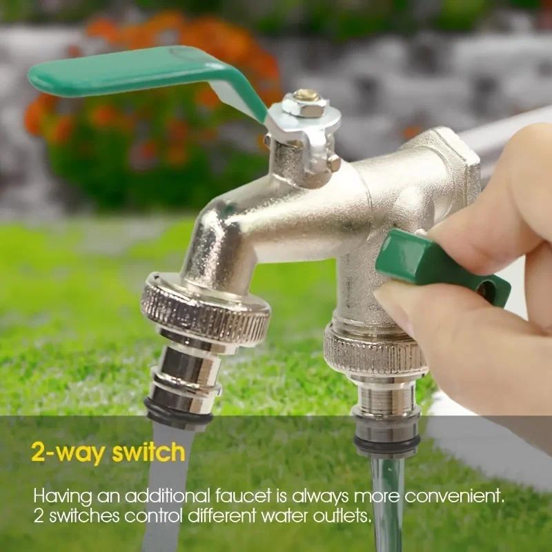 Zinc Alloy Two-Way Garden Faucet, 1/2 "Quick Connect Faucet, Wall Mounted Outdoor Faucet for Lawn Ir