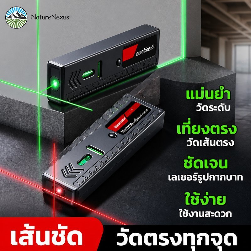 เครื่องวัดระดับน้ำเลเซอร์อินฟราเรด เส้นกากบาท แนวตั้ง แนวนอน ไฟฟองน้ำ ใช้แบตเตอรี่ AAA