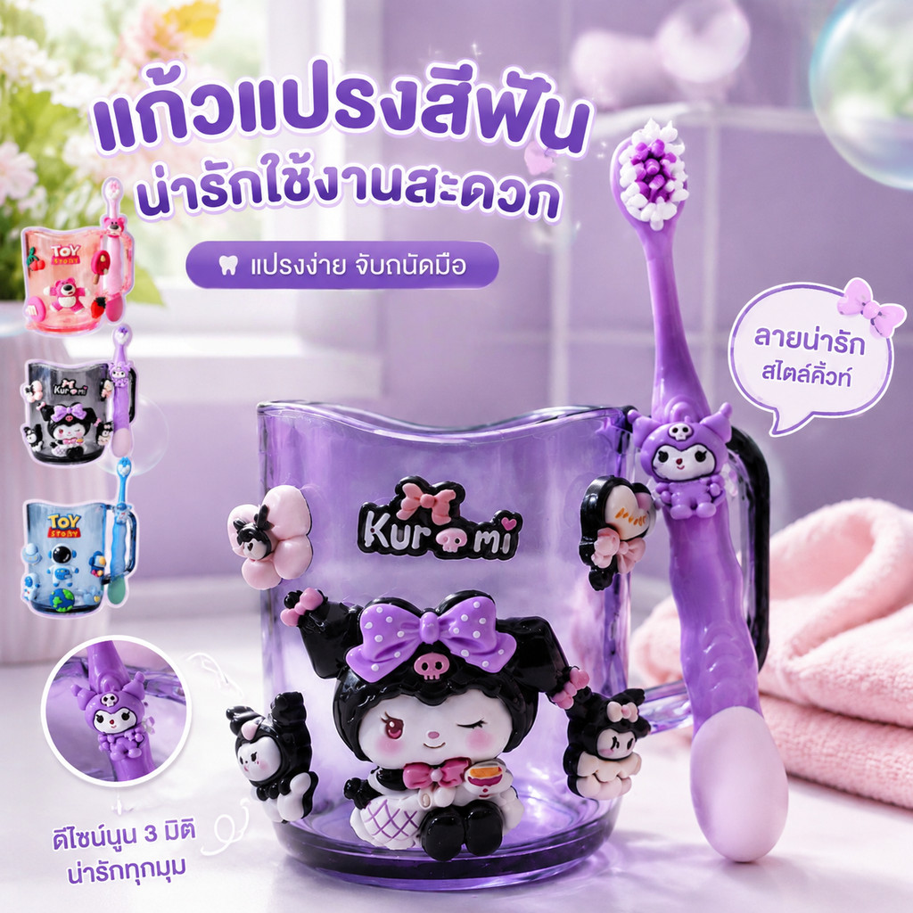 【มีสินค้าพร้อมส่ง】เซตแก้วน้ำและแปรงสีฟันเด็ก ลายการ์ตูนน่ารัก เหมาะเด็กอนุบาล