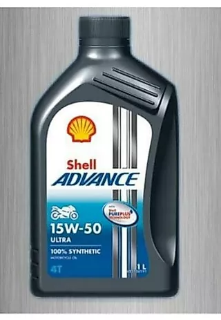 น้ำมันเครื่องมอเตอร์ไซค์ สังเคราะห์แท้ 100 % SAE 15W-50 SHELL ADVANCE ULTRA ขนาด 1 ลิตร แถมฟรีผ้าบัฟ