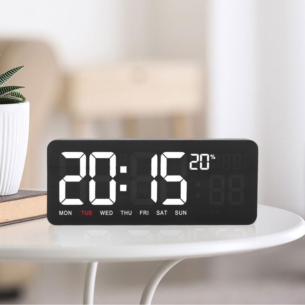 Eleganthome Depisuta LED Digital Wall Clock WiFi สมาร์ทพร้อมวันที่สัปดาห์อุณหภูมิความชื้นรีโมทคอนโทร