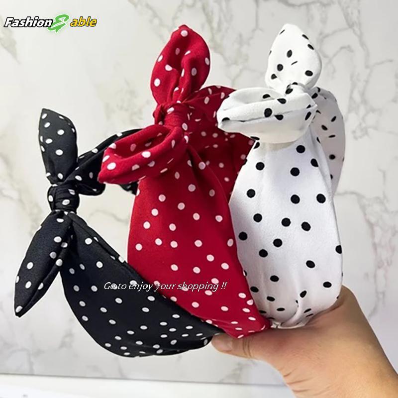 Fashion.shop03 สีทึบ Polka Dot Bow Hairband แบบมีสายกว้างสําหรับสุภาพสตรีน่ารัก Stylish อุปกรณ์เสริม