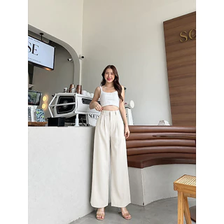 WT15 รุ่น Classic Pants กางเกงทรงกระบอก ใหญ่ กางเกงเอวสูง ผู้หญิง เก็บพุง พรางหุ่น กางเกงขายาวผู้หญิง ใส่ทำงาน ผ้าลินลี่