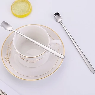 ช้อนกาแฟ ช้อนตักเค้ก ช้อนหัวเหลี่ยม สไตล์เกาหลีด้ามยาว สีเงิน-ทอง ความยาว17.2cm