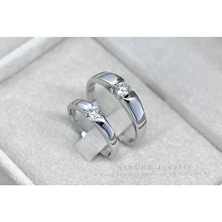 แหวนคู่เงินแท้ 925 ชุบเคลือบทองคำขาว ประดับเพชร CZ Swiss Diamond [ Allure GLAM - Allure Jewelry ]