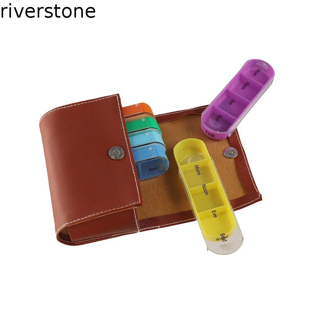 RIVERSTONE ที่เก็บยา 7 วัน, Week Mark กล่องจัดยารายสัปดาห์แบบใช้ซ้ําได้, มีสไตล์ 4 ครั้งต่อวันแบบพกพ
