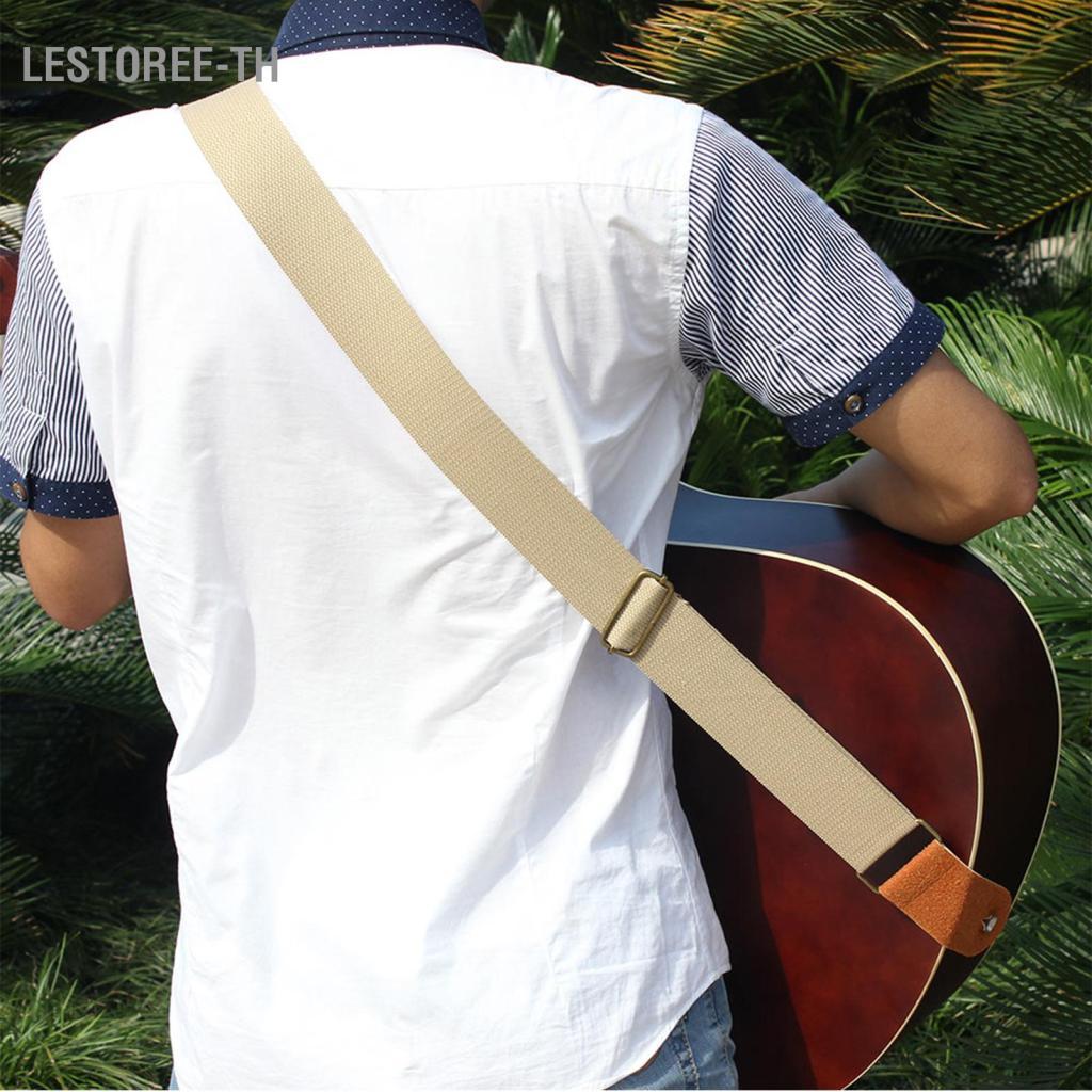 Lestoree-th IRIN เข็มขัดปรับได้ทอผ้าฝ้ายสายกีตาร์พร้อมหนังสำหรับกีตาร์อะคูสติกไฟฟ้าพื้นบ้านสบายและทนทาน