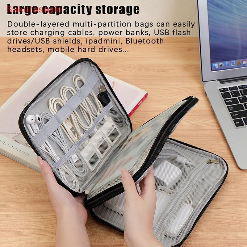 {Sakurasayin} Portable Travel Storage Bag Case USB Data Cable Organizer Headphones Wire Pouch ใหม่