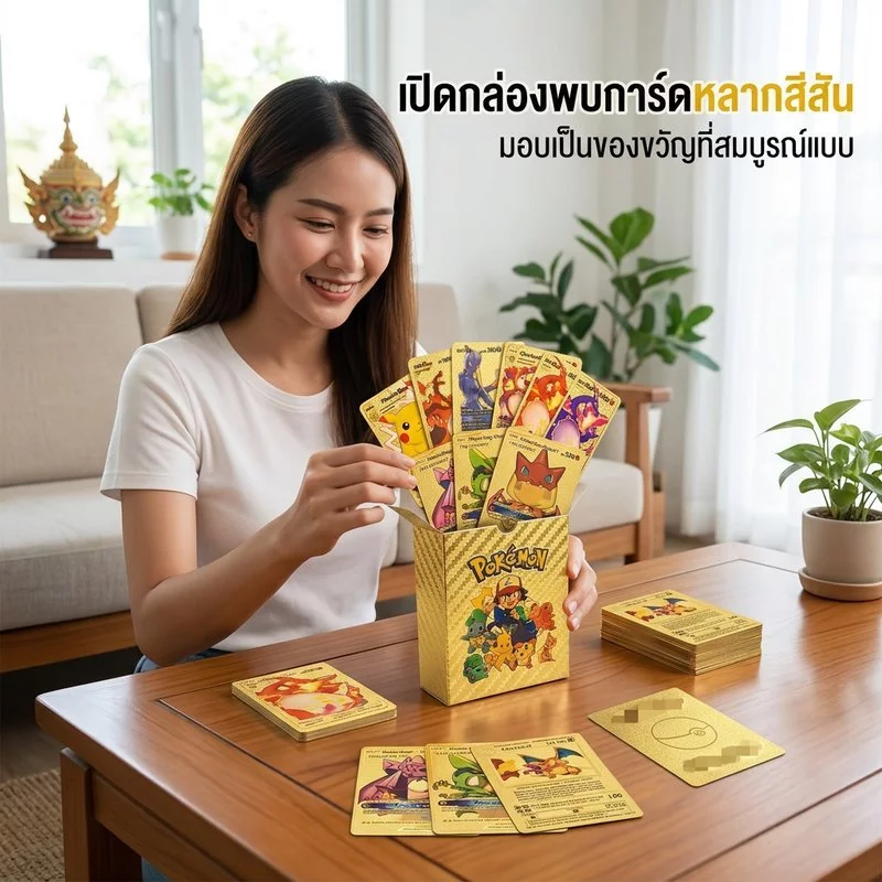 การ์ดโปเกมอน ฟอยล์ทอง ภาษาอังกฤษ ชุดสะสม 55 ใบ การ์ดโลหะ โปเกมอน การ์ดเกม เทรดดิ้ง thumbnail 3