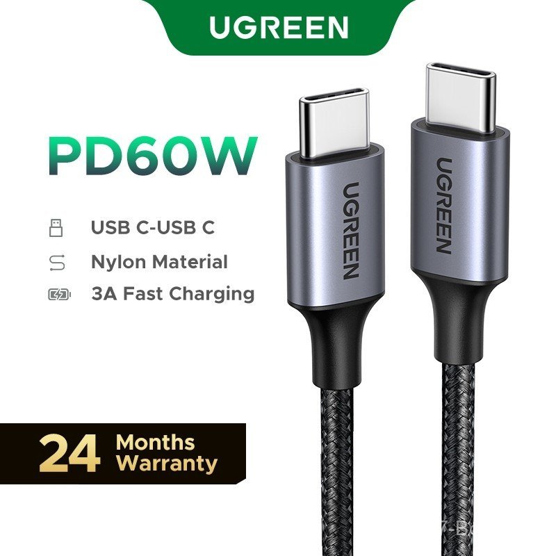 UGREEN สายชาร์จเร็ว USB Type C ถึง Type C 60W PD 3A การถ่ายโอนข้อมูล 480Mbps ความเร็วสูงเข้ากันได้กับโทรศัพท์มือถือ USB-C ทั้งหมดโน้ตบุ๊คแท็บเล็ต
