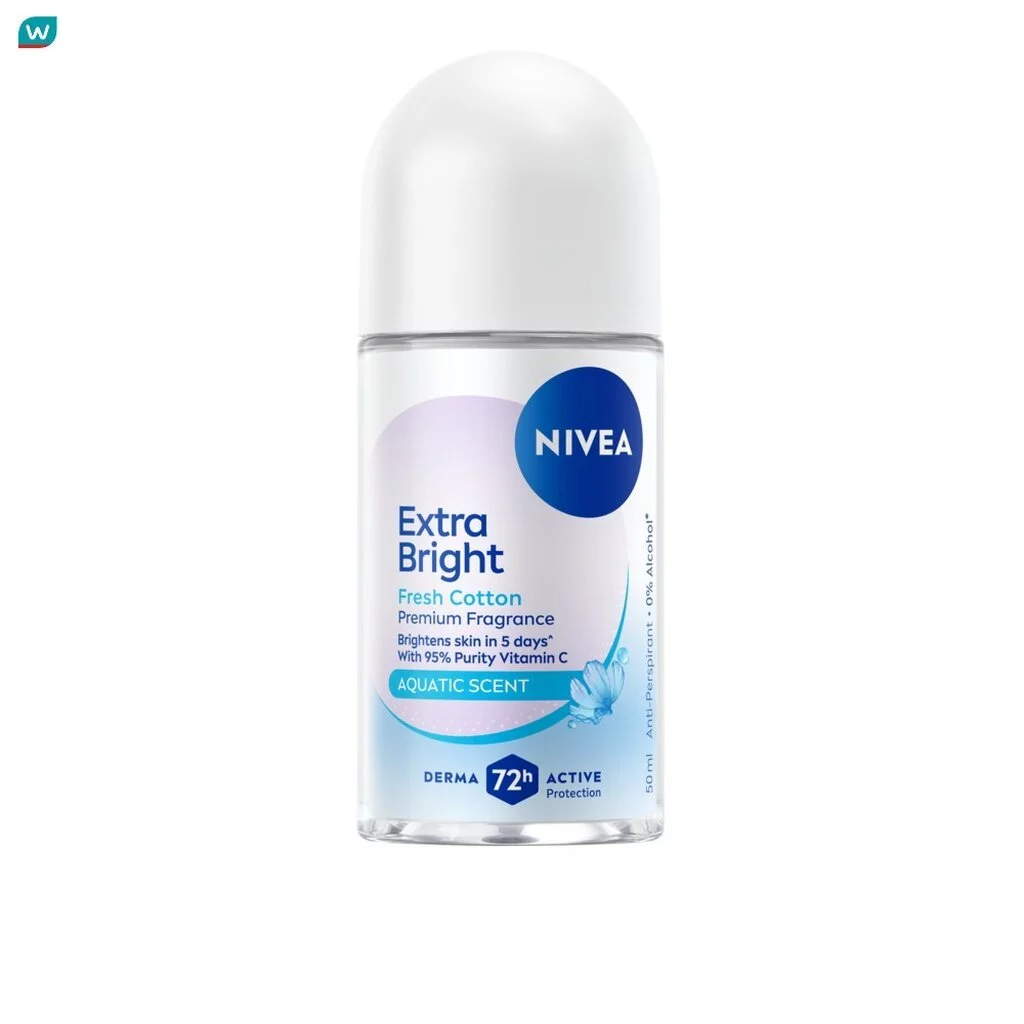 Nivea นีเวีย โรลออน เอ็กซ์ตร้า ไบรท์ พรีเมียม ฟราแกรนซ์ เฟรช คอตตอน 50 มล.